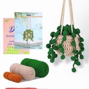 Crochet Hanging Plant: Rearview Mirror Green Plants Decoration, Plants Lover-NEW